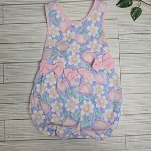 Vintage Sweet Treats Floral Bow Dress Sleeveless Kids Girls Size 4T Pastel